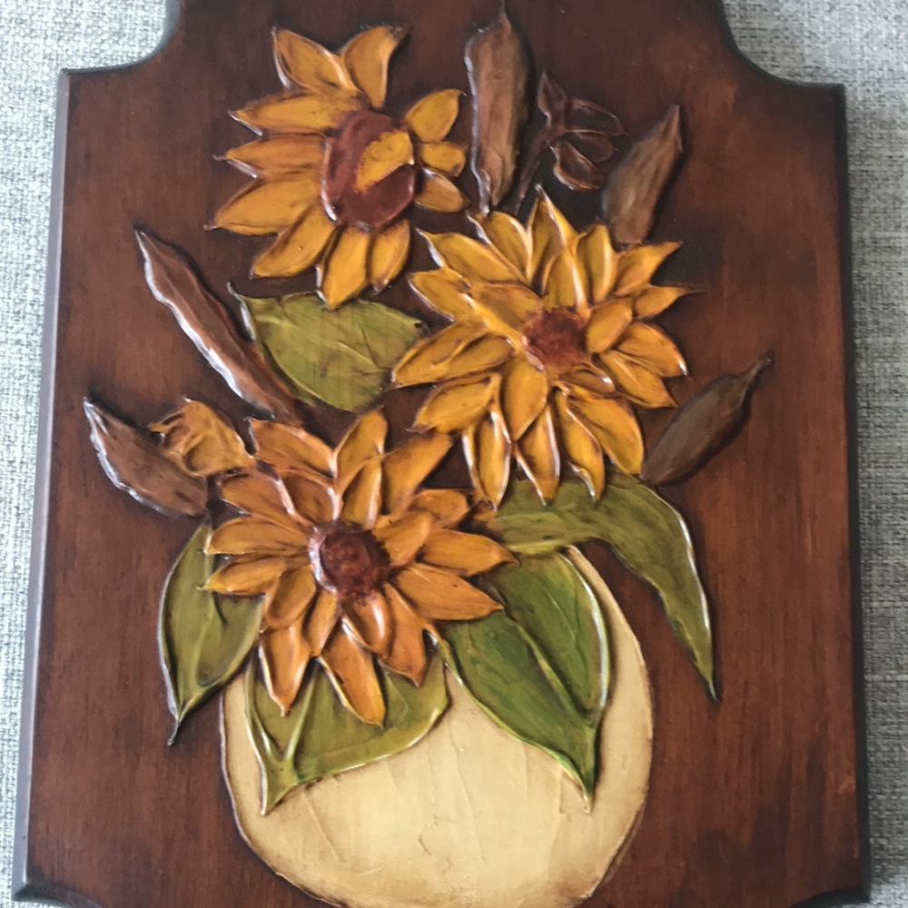 VINTAGE 70s Boho Floral Wooden Wall Art PRICE FIRM - Picture 6 of 6